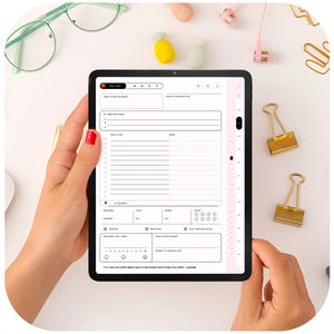 以下が含まれることがあります： タブレットの画面に表示されているデジタルプランナーアプリ。アプリには、ToDoリスト、習慣追跡セクション、気分トラッカーなど、日々のプランナーセクションがあります。
