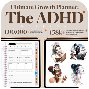 2024 - 2030 ADHD Digital Planner for Adults, ADHD-Focused Self-Care, Habit Tracker, Work & Life Organizer for iPad, Goodnotes