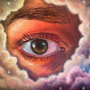 Galaxy Clouds Eye Original Fantasy Oil Painting