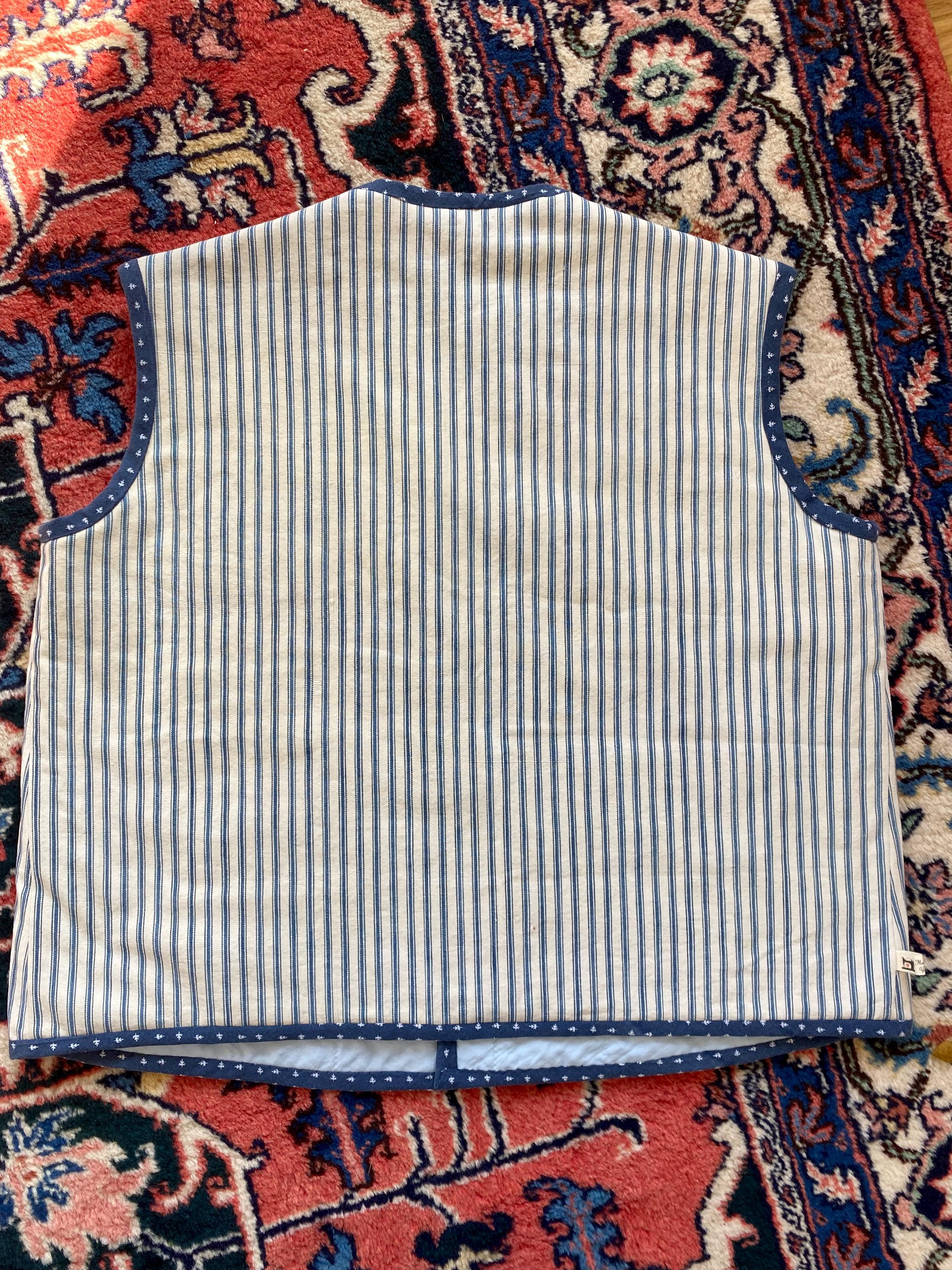 Handmade Reversible Quilt Vest: Vintage Denim Ticking Stripe