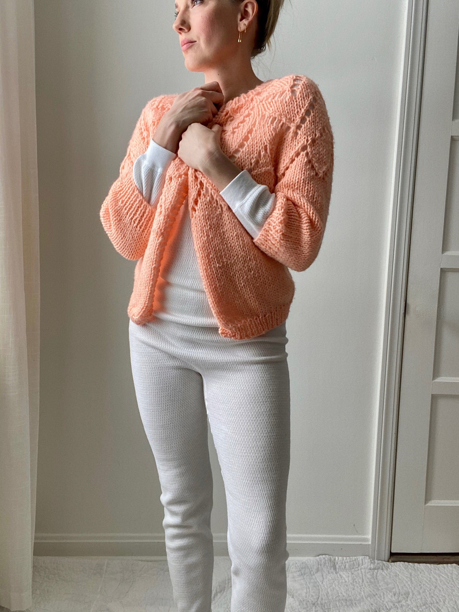 Vtg 60s Peach Cardigan Sweater / Hand Knit Jumper / | Etsy