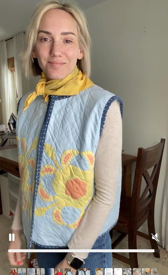 Handmade Vintage Reversible Quilt Vest / Women's S M / One