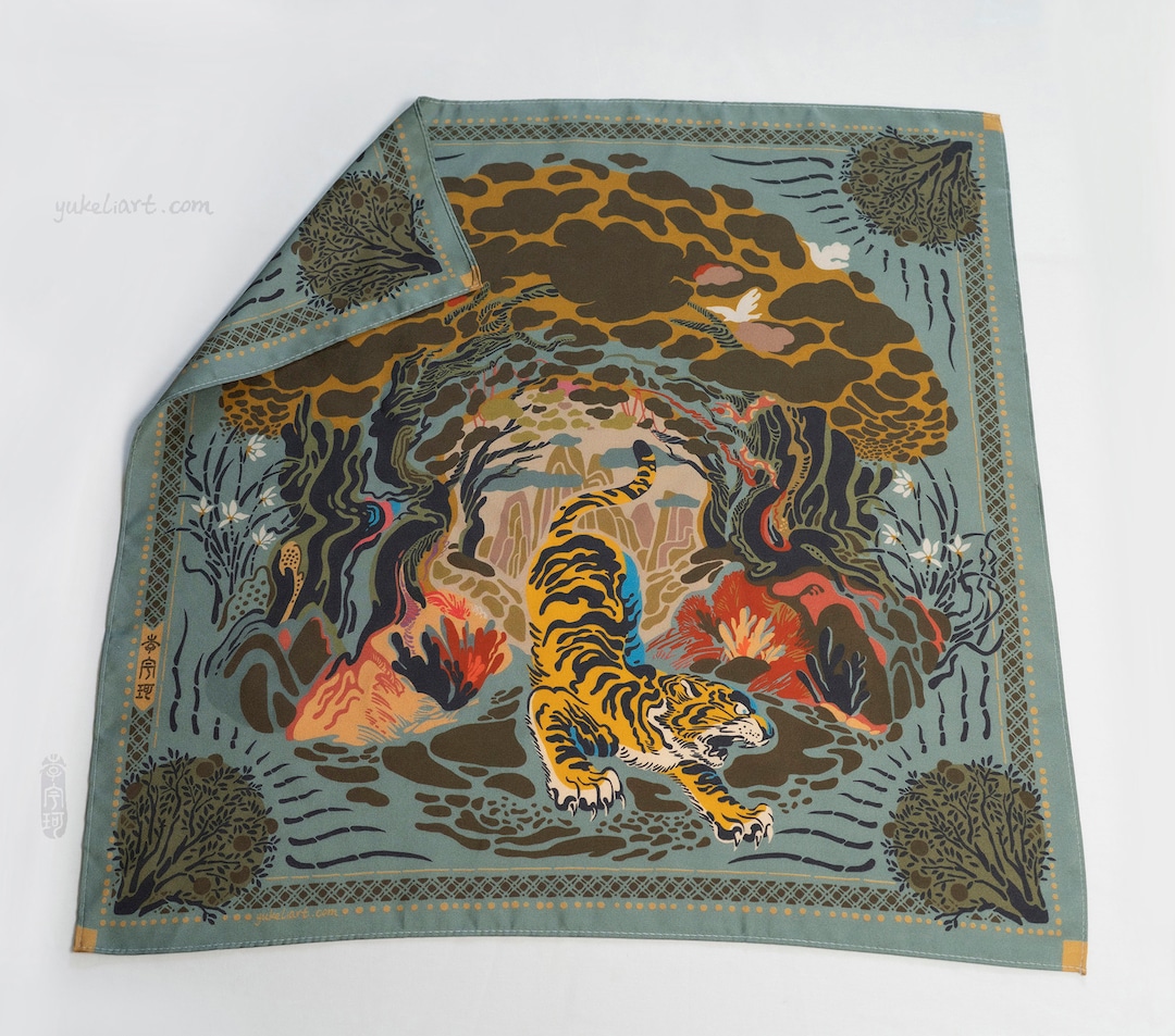 100% Mulberry Silk Scarf With Vintage Design by Yuke Li