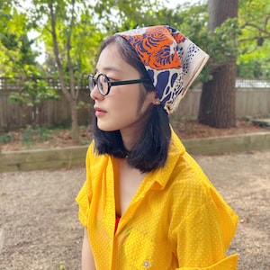 COTTON, Bandana, Neckerchief, Hair scarf, Neck scarf, Women's Scarf, Fashion Scarf,  Bag Accessory, Gift,  Tiger in The Woods(2 colors)