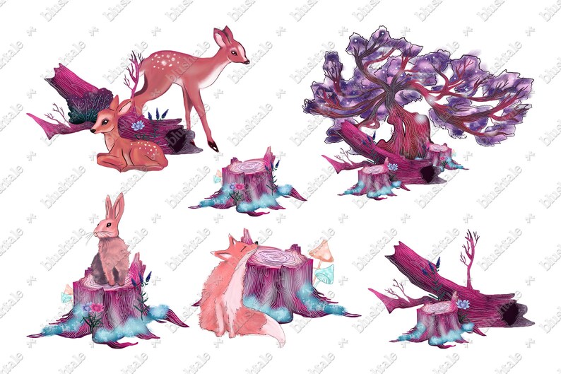 Forest Animals Magical Forest Watercolor Clipart Flowers Clipart Enchanted Forest Forest Clipart Spring Clipart Fairytale Clipart
