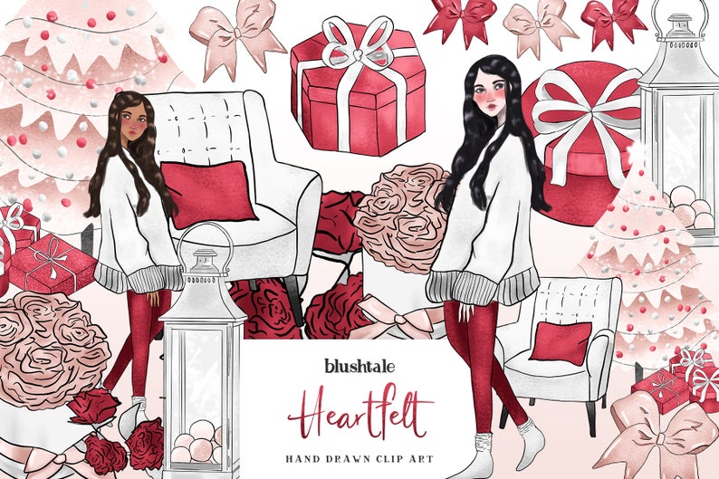 Christmas Artwork Red Christmas Cliparts Winter Clip Art Xmas Illustration Christmas Fashion Hand Drawn Clipart Watercolor Clipart
