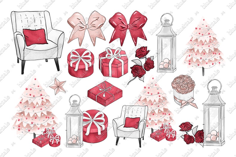 Christmas Artwork Red Christmas Cliparts Winter Clip Art Xmas Illustration Christmas Fashion Hand Drawn Clipart Watercolor Clipart