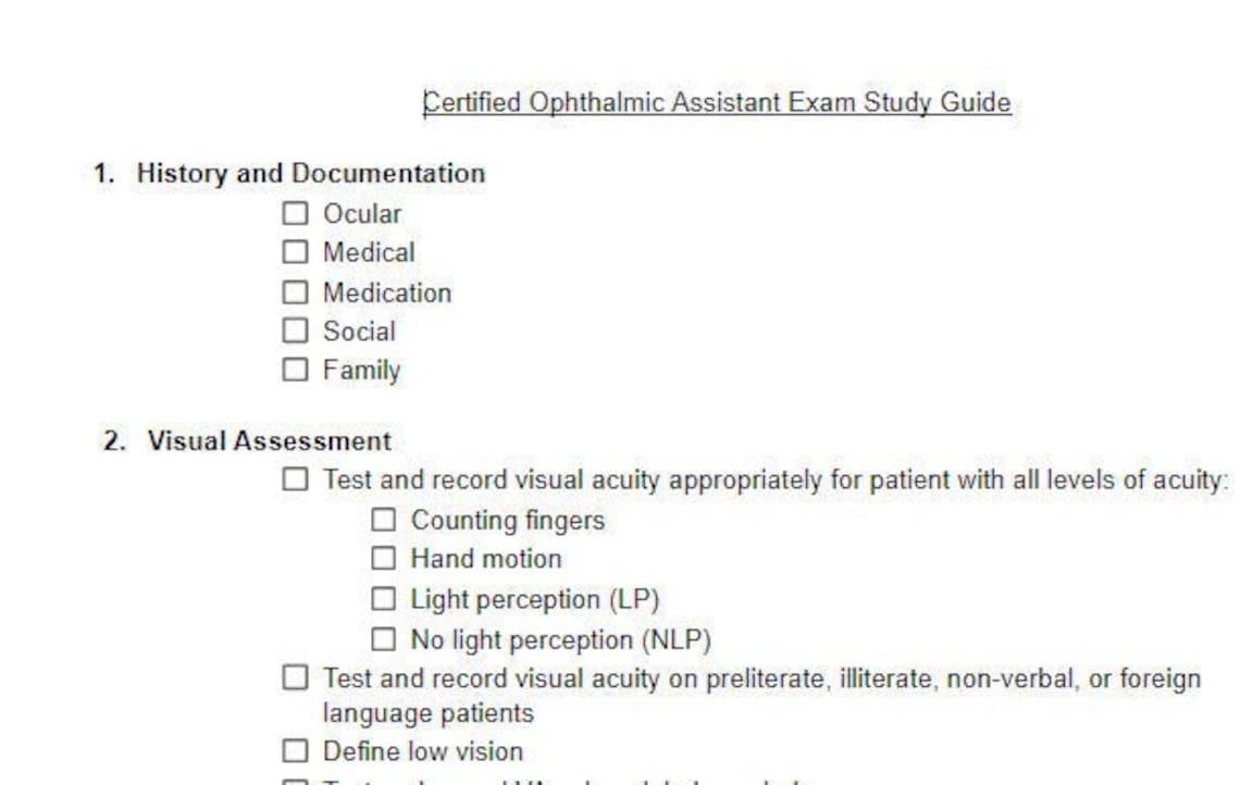 COA Exam Study Guide | Etsy