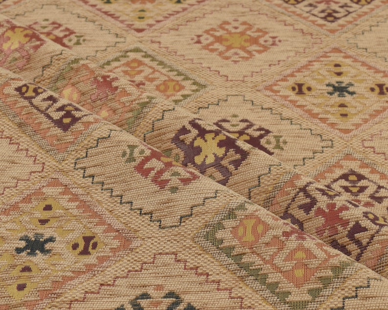 upholstery fabric kilim bohemian boho tapestry tribal southwestern turkish navajo moroccan mexican ethnic fabric by the yard meter kelim Mustard