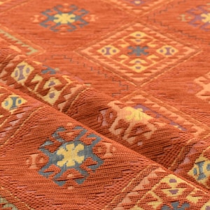 upholstery fabric kilim bohemian boho tapestry tribal southwestern turkish navajo moroccan mexican ethnic fabric by the yard meter kelim Orange