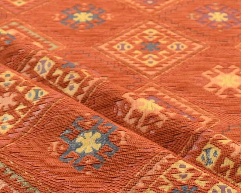 upholstery fabric kilim bohemian boho tapestry tribal southwestern turkish navajo moroccan mexican ethnic fabric by the yard meter kelim Orange