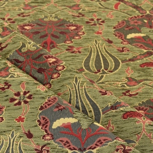 floral tulip bohemian boho tapestry ottoman green turkish navajo moroccan oriental ethnic upholstery fabric by the yard meter chenille