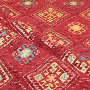 upholstery fabric kilim bohemian boho tapestry tribal southwestern turkish navajo moroccan mexican ethnic fabric by the yard meter kelim Red