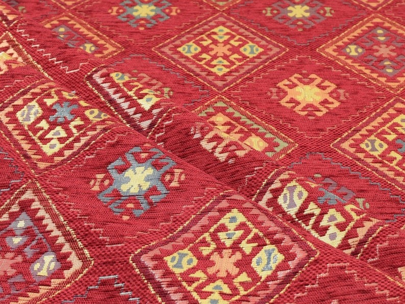 upholstery fabric kilim bohemian boho tapestry tribal southwestern turkish navajo moroccan mexican ethnic fabric by the yard meter kelim Red