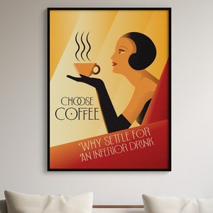 Funny Art Deco Coffee Poster Print | Funny Art Deco Wall Art Print | Kitchen Wall Art Decoration | Maximalist Decor | Modern Kitchen Poster