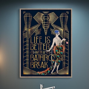 Art Deco Poster: Lustiger Jugendstil inspirierter Druck für das moderne Badezimmer | Einweihungsparty Geschenkidee Bild 1