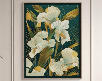 Art nouveau bloemenprint | Matte Giclée-kunstposterafdruk | Art-decobloemen | Nieuw huiscadeau | Cadeau voor tuinliefhebber | Botanische print