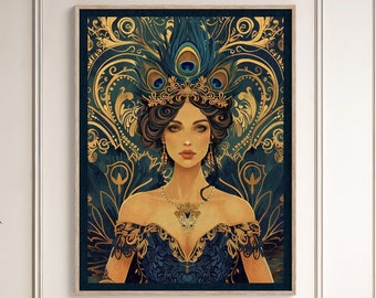 Art Deco Art Canvas Print | Modern Bathroom Decoration | Vintage Art Noveau Print | Maximalist Wall Decor | Homewarming Wall Art Decor Gift