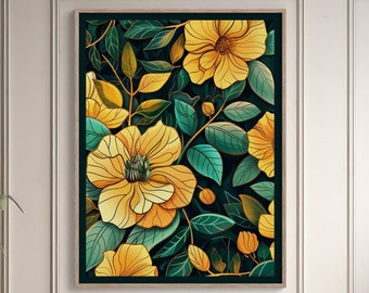 Art nouveau bloemenprint | Matte Giclée-kunstposterafdruk | Art-decobloemen | Nieuw huiscadeau | Cadeau voor tuinliefhebber | Botanische print