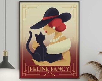 Art Deco Art Print | Funny Cat Poster | Maximalist Decor | Art Deco Cat Home Decor | Preppy Room Decor