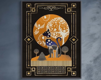Art Deco Cat Poster | Modern Art Deco Print | Cat Mom Gift | Maximalist Wall Art | Cat Lover Gift