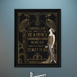 Impressão de decoração Art Déco | Pôster engraçado para sala de estar | Decoração de banheiro Art Déco | Decoração de parede moderna | Decoração de parede maximalista