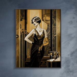 Póster de cóctel Art Déco / Decoración Art Déco / Decoración de oficina para mujeres / Impresión de decoración maximalista / Impresión artística de bar en casa