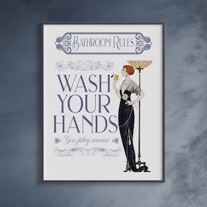 Funny Bathroom Print | Art Deco Wall Decor | Art Deco 1920' Poster | Maximalist Wall Art