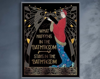Art Deco Poster | Vintage Art Noveau Print | Maximalist Wall Decor | Art Deco Wall Art Print | Funny Bathroom Decor | Art Deco Decor