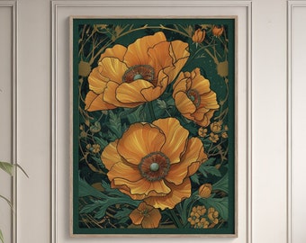 Jugendstil-Blumendruck | Giclée Matte Kunst Posterdruck | Art-Deco-Blumen | Neues Zuhause-Geschenk | Geschenk für Gartenliebhaber | Botanischer Druck