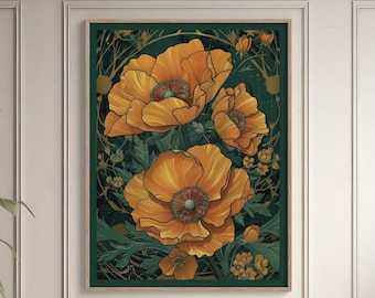Art nouveau bloemenprint | Matte Giclée-kunstposterafdruk | Art-decobloemen | Nieuw huiscadeau | Cadeau voor tuinliefhebber | Botanische print