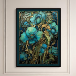 Gilded Flowers | Giclée Matte Art Poster Print | Art Nouveau Print | Art Nouveau Flowers | Art Nouveau Stained Glass | Art Deco Flowers