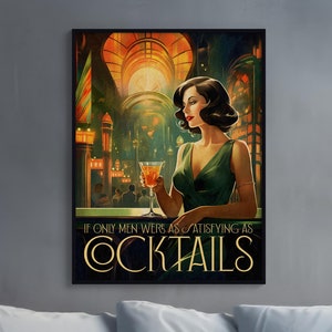 Funny Art Deco Cocktail Print, Apartment Decor Print, Cocktail Poster, Retro Cocktail Print, Bar Cart Decor, Home Bar Art, Maximalist Decor