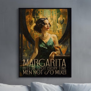 Grappige art deco cocktailprint, Margarita print, appartement decor print, cocktail poster, bar kar decor, thuisbar kunst, maximalistisch decor