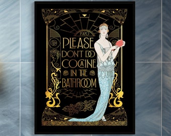 Lustiges Badezimmer Schild | Art Deco Badezimmerdekoration | Vintage Art Noveau Druck | Maximalist Wand Dekor | Art Deco Wandkunst | Art Deco Plakat