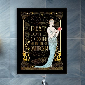 Funny Bathroom Sign | Art Deco Bathroom Decoration | Vintage Art Noveau Print | Maximalist Wall Decor | Art Deco Wall Art | Art Deco Poster
