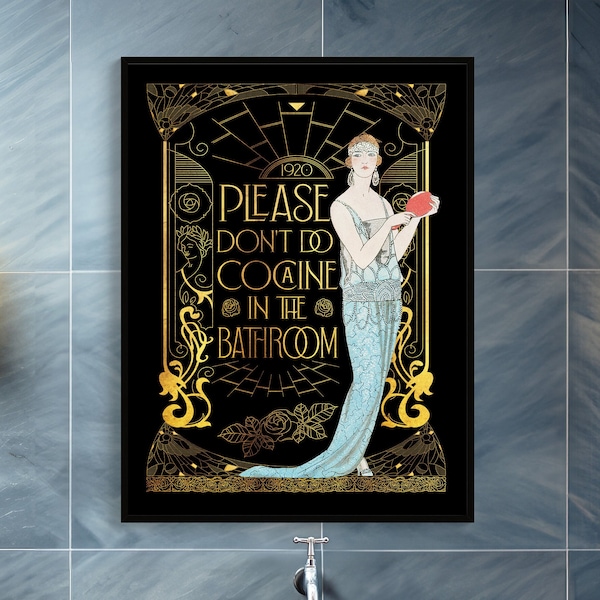 Lustiges Badezimmer Schild | Art Deco Badezimmerdekoration | Vintage Art Noveau Druck | Maximalist Wand Dekor | Art Deco Wandkunst | Art Deco Plakat