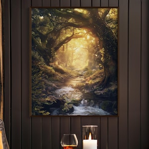 Fantasy Forest Print, Night Forest Fairy Decor, Fantasy Forest Landscape, Dark Cottagecore, Spiritual Forest Wall Art Print
