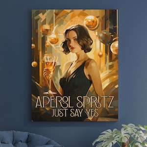 Grappige art-decoprint, poster aperol spritz, cocktailprint, decor barwagen, decor bar, maximalistisch decor, modern appartement woondecoratie