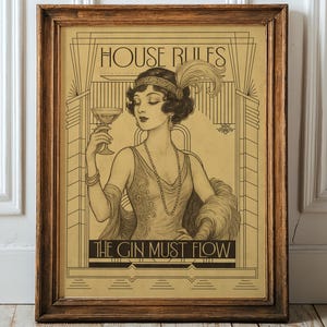 Art Deco Home Bar Decor – Flapper Bar Cart Wall Art, Funny Roaring Twenties Poster, Vintage Cocktail Decor, Speakeasy Quote voor Home Lounge