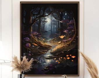 Peaceful Fantasy wall art, Fantasy Forest Print, Spiritual Forest Wall Decor,Dark Cottagecore, Fairy Print, Gift for Nature lovers