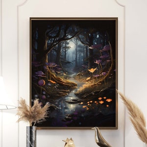 Peaceful Fantasy wall art, Fantasy Forest Print, Spiritual Forest Wall Decor,Dark Cottagecore, Fairy Print, Gift for Nature lovers