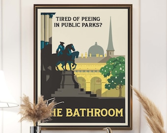 Art Deco Travel Poster | Funny Bathroom Sign | Maximalist Wall Decor | Art Deco Wall Art | Art Deco Bathroom Poster