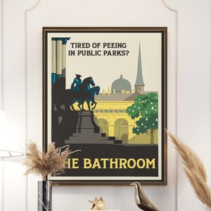 Art Deco Travel Poster | Funny Bathroom Sign | Maximalist Wall Decor | Art Deco Wall Art | Art Deco Bathroom Poster