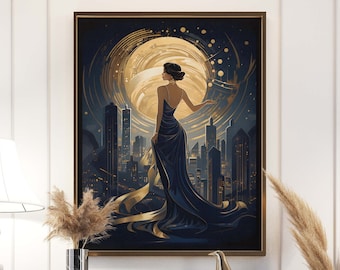 Art Deco Home Decor Print | Art Deco Cityscape Skyline | 1920's Living Room Art Print | Vintage Art Noveau Poster | College Room Decor