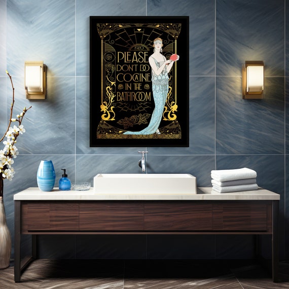 Funny Bathroom Sign | Art Deco Bathroom Decoration | Vintage Art Noveau Print | Maximalist Wall Decor | Art Deco Wall Art | Art Deco Poster