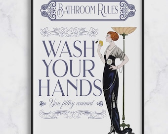 Funny Bathroom Print | Art Deco Wall Decor | Art Deco 1920' Poster | Maximalist Wall Art