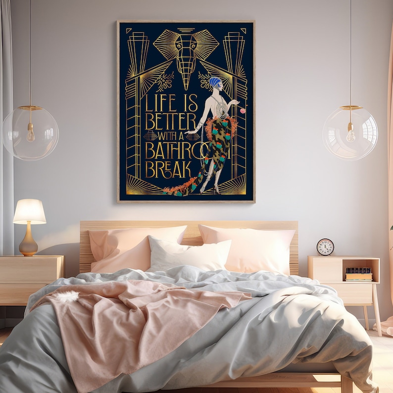 Art Deco Poster: Lustiger Jugendstil inspirierter Druck für das moderne Badezimmer | Einweihungsparty Geschenkidee Bild 4