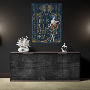 Art Deco Poster: Lustiger Jugendstil inspirierter Druck für das moderne Badezimmer | Einweihungsparty Geschenkidee Bild 9
