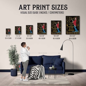 May include: A visual guide showing different sizes of art prints with the text "What happens in the bathroom stays in the bathroom" in a black frame. The sizes are 8x10 inches, 11x14 inches, 12x16 inches, 16x20 inches, 18x24 inches, and 24x32 inches.